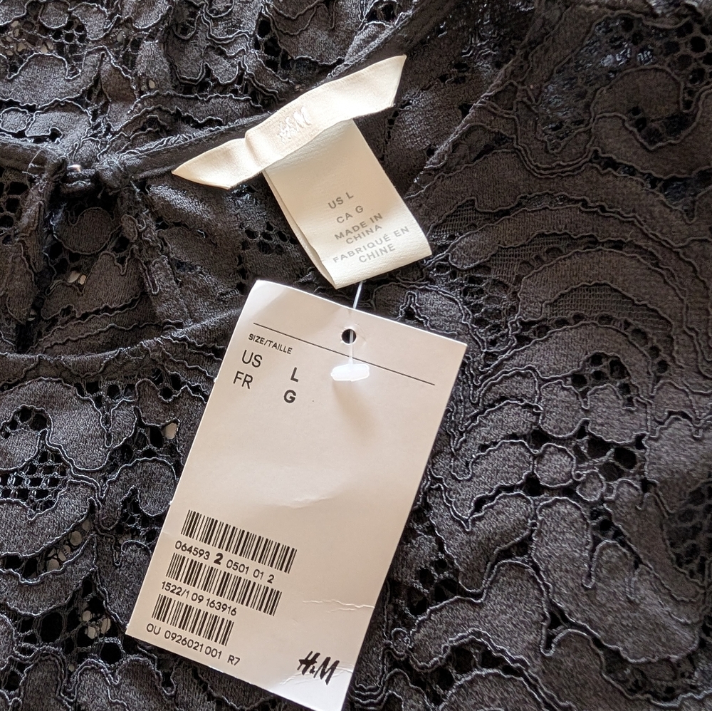 H&M Lace Puff Sleeve Peplum Top NWT Size Large - Picture 7 of 9